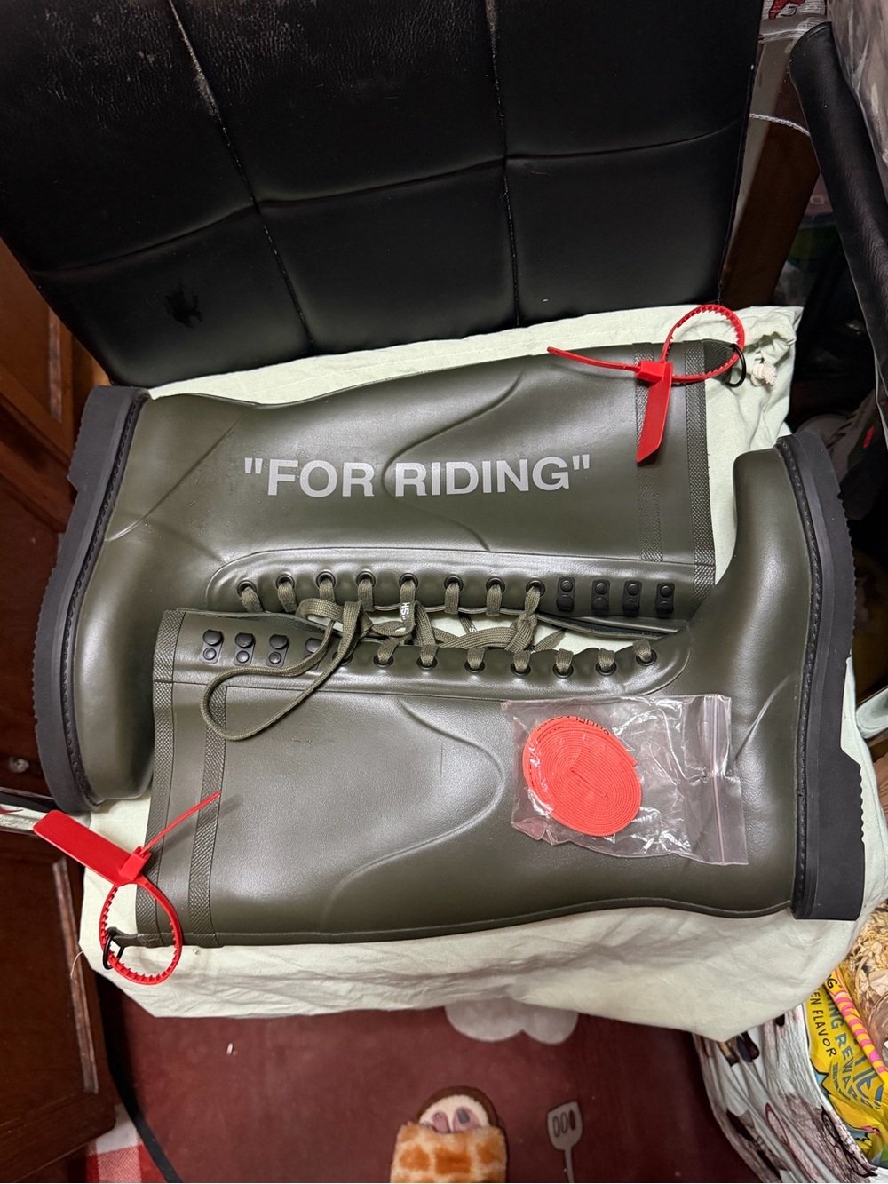 Brand New! OFF-WHITE! Women’s RainBoots “For Riding” Olive Green Size 38